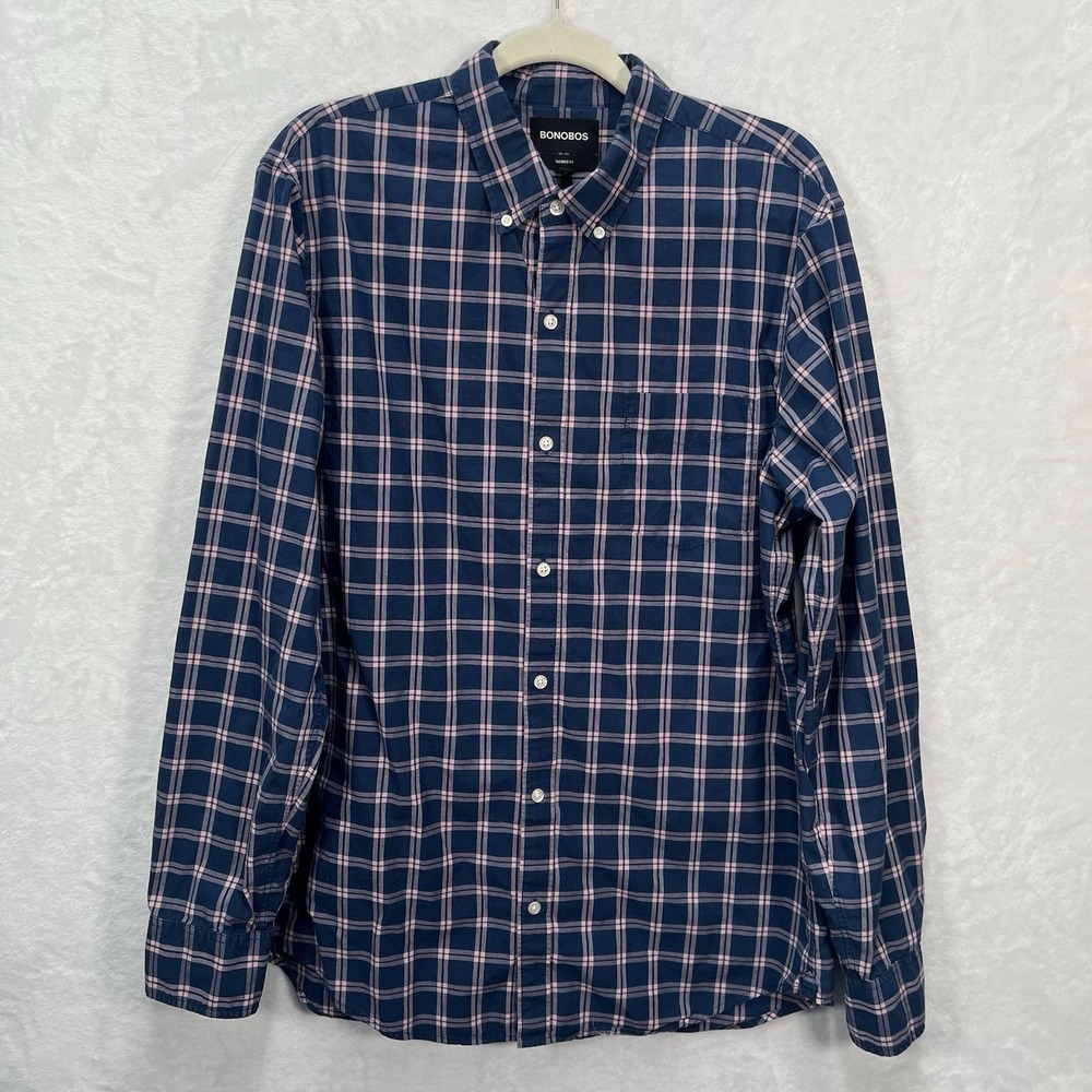 BONOBOS Tailored Fit Long Sleeve Button Down Shirt Mens XL Long Plaid Preppy